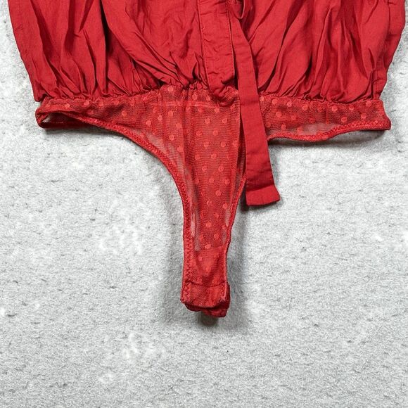 Intimately Free People Body Suit XS Red Dramatic Ruffle Thong V Neck Boho Top - Picture 4 of 10